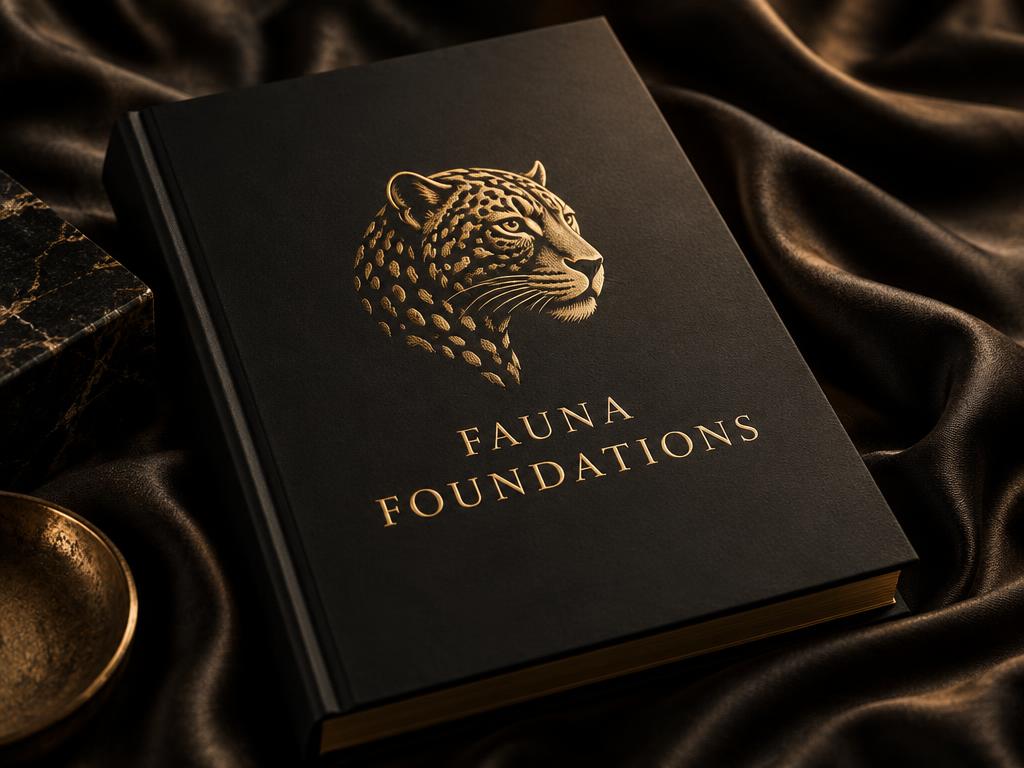 Livro preto FAUNA Foundations com acabamento dourado